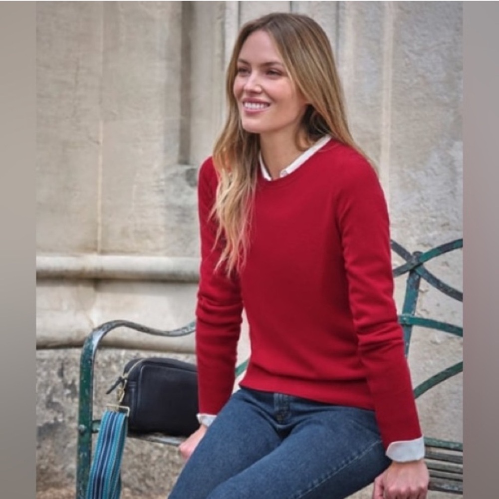 Pure Collection Cashmere Vibrant Red Crew Neck Sweater